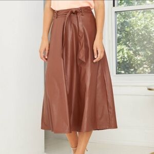 Who What Wear Brown Faux Leather A-Line Skirt Size 2